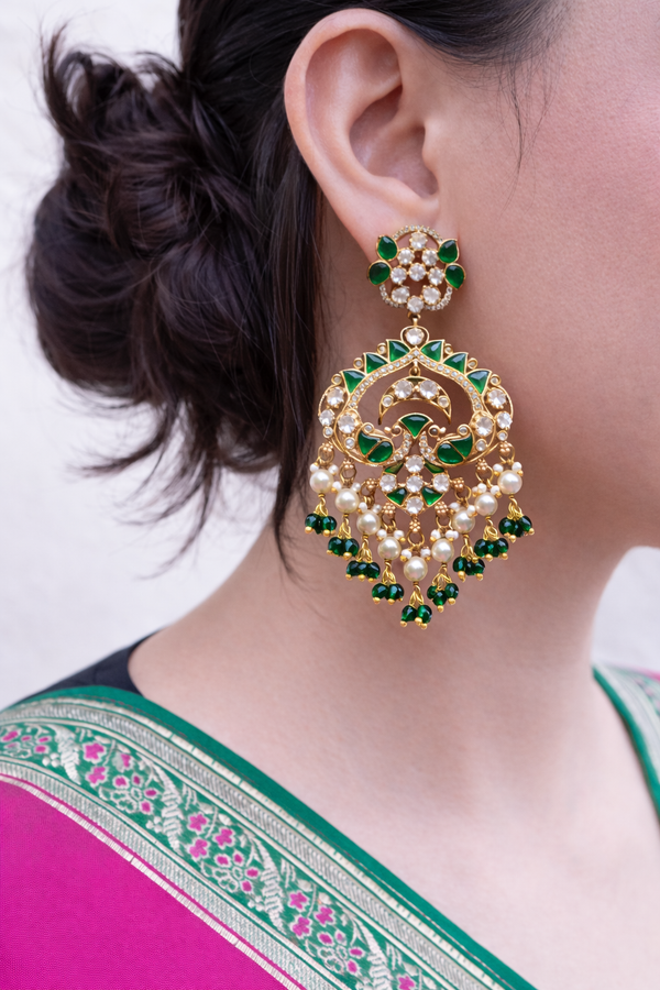 Peacock Polki Beaded Chandbalis