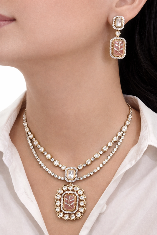 Polki Floral Charm Necklace Set