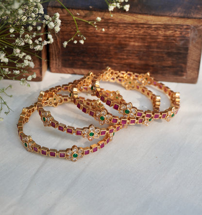 Rangrekha Ruby-Emerald Temple Bangle Set of 4