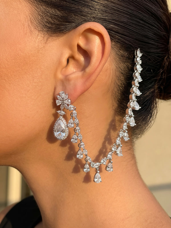 Floral Cascade Pear Zircon Earrings with Kaan Chain