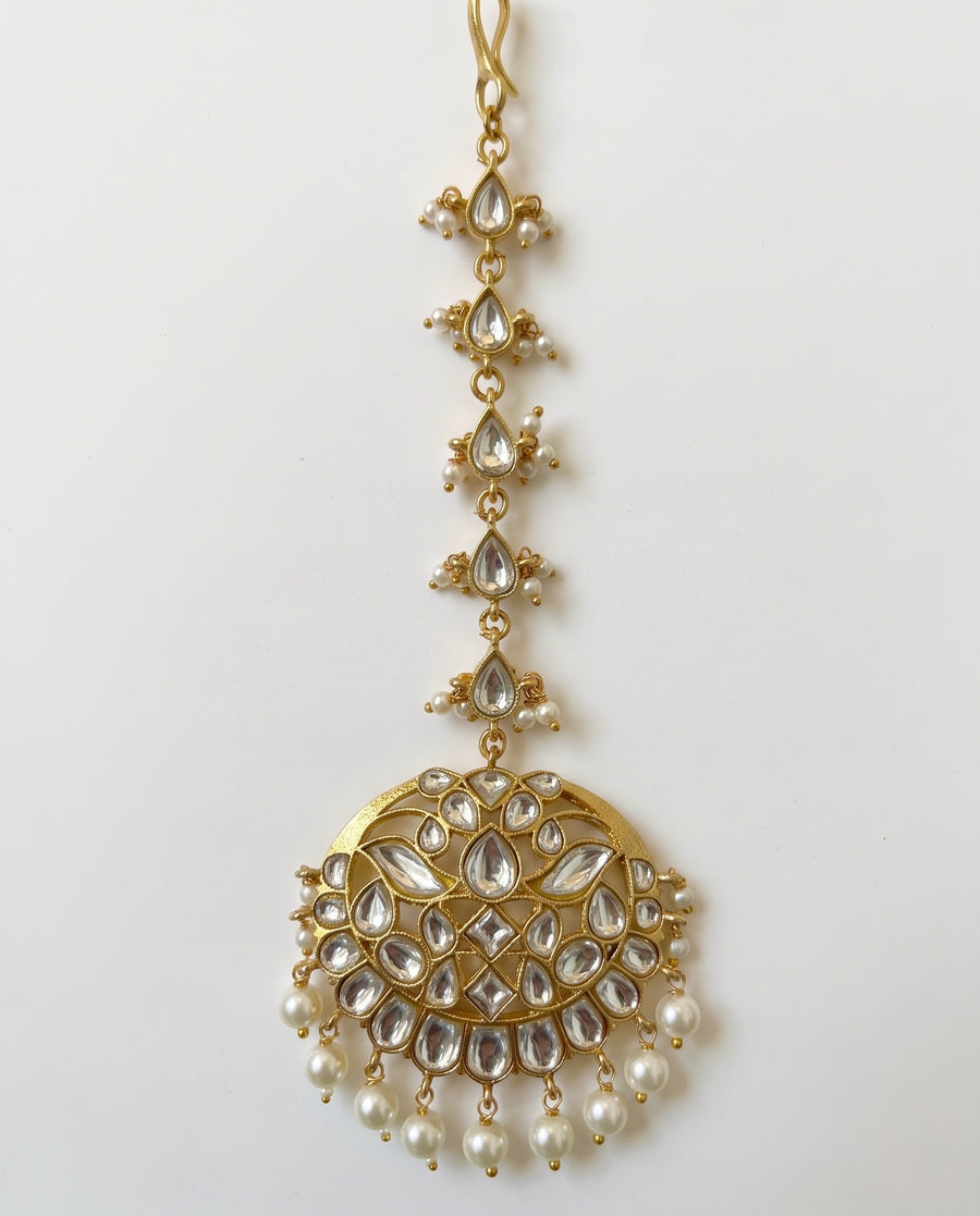 Reja Matte Gold Polki Pearl Maang Tikka