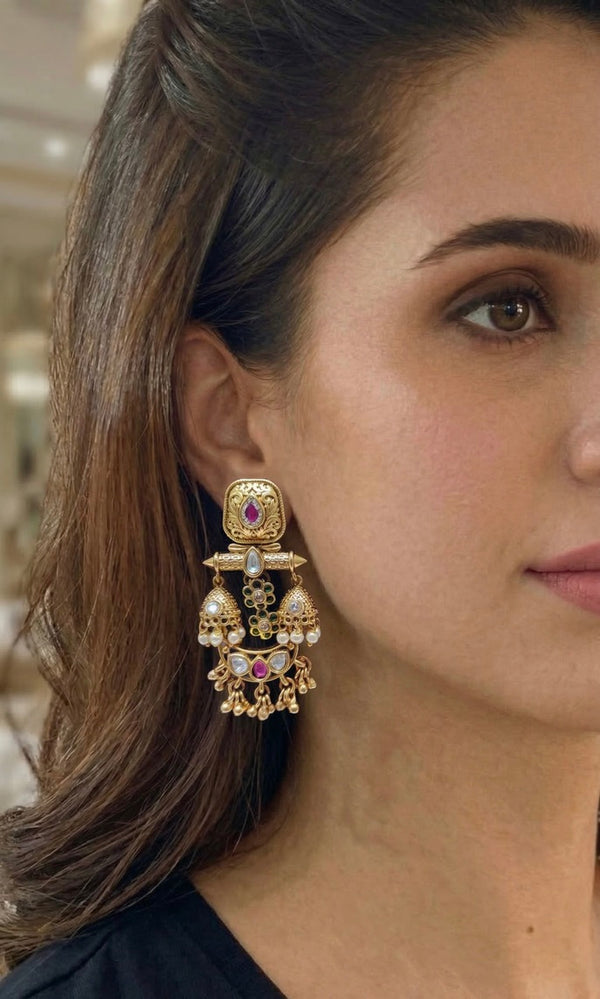 Ruby Pearl Temple Jhumka Earrings