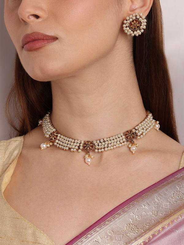Mogra Pearl Floral Antique Choker