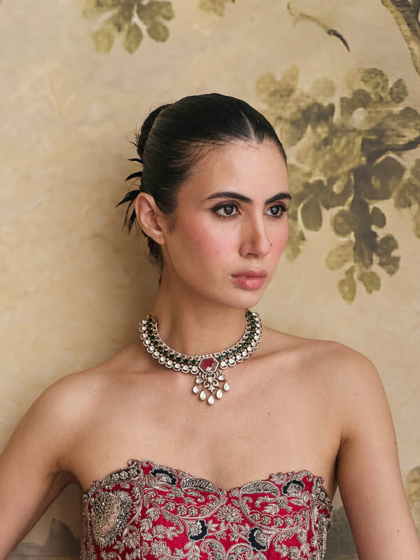 Moissanite Polki Stone Necklace Set