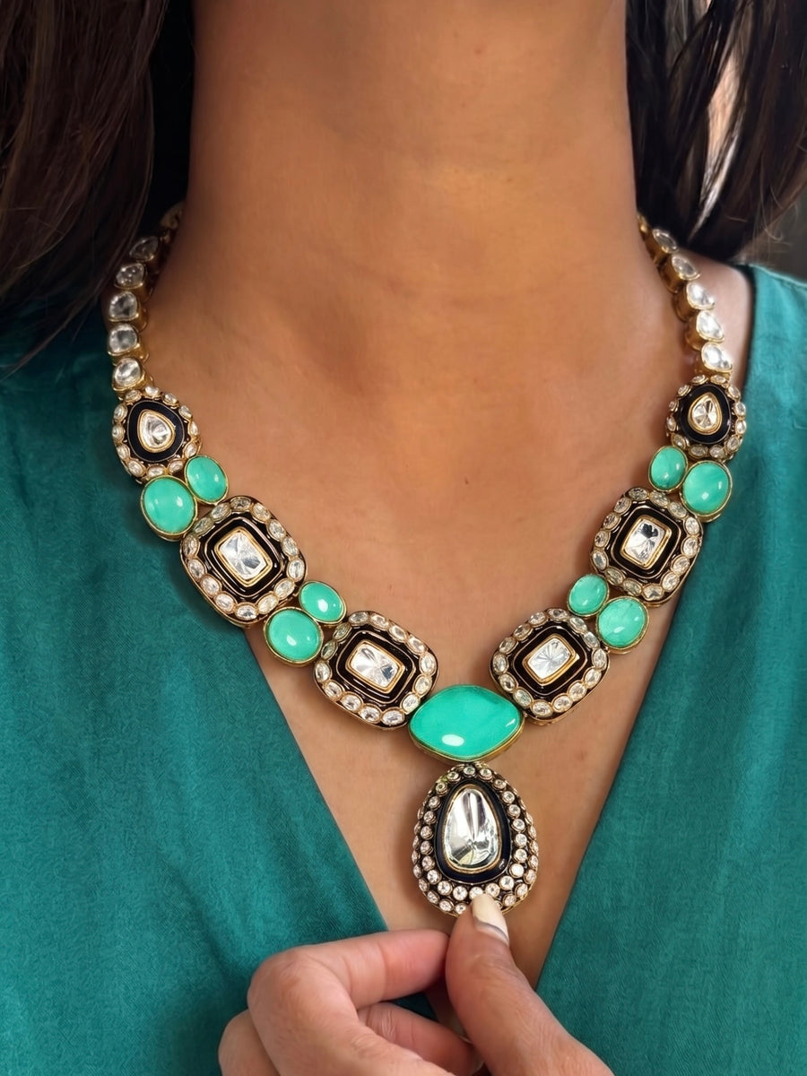 Mughal Panna Polki Necklace Set