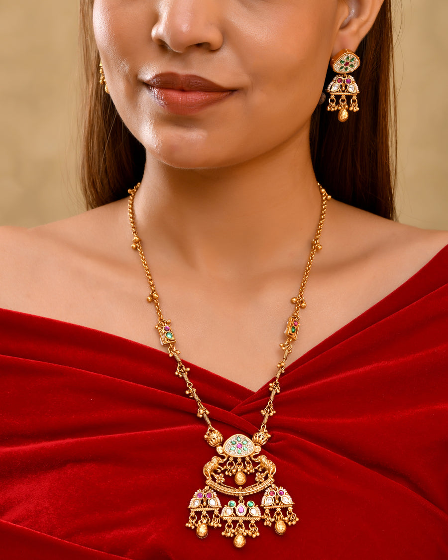 Sunehri Long Temple Necklace Set