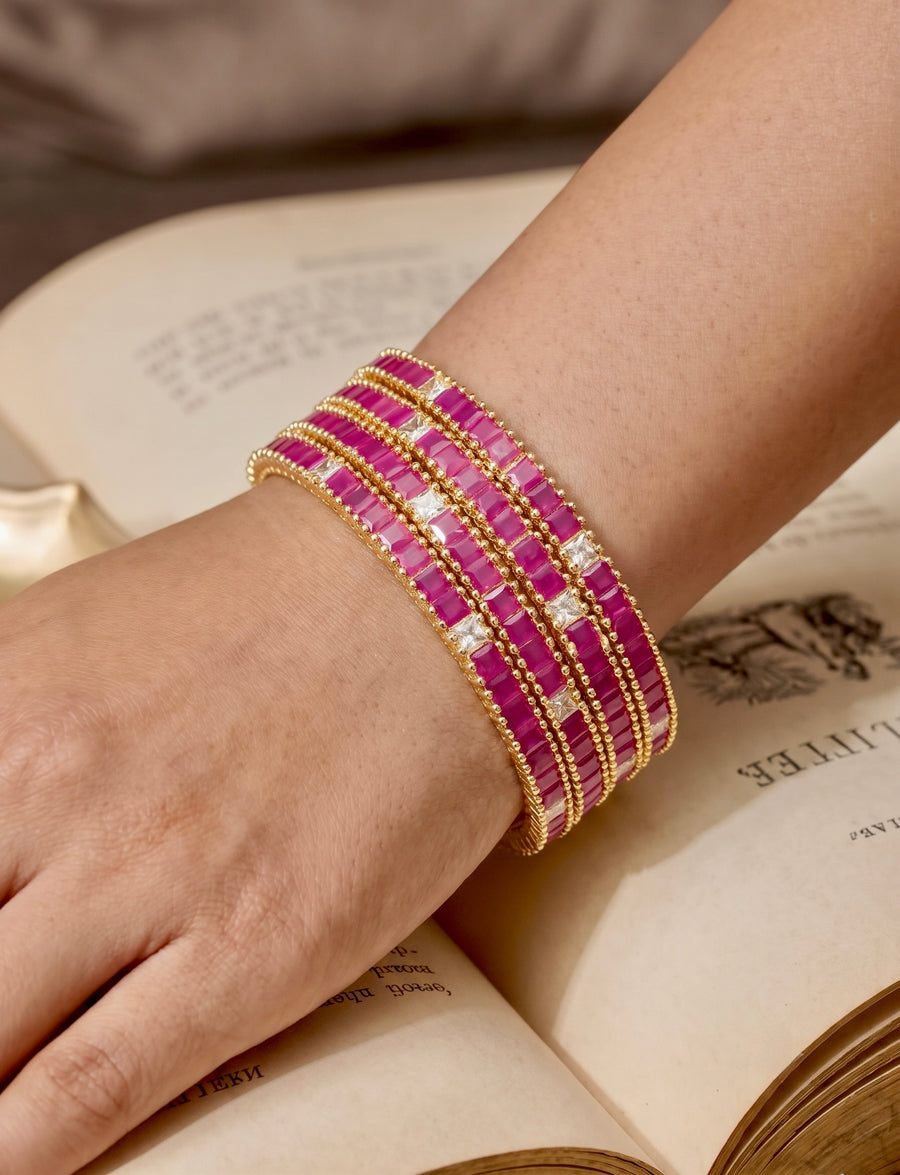 Nazakat Pink Zircon Bangle Set of 4