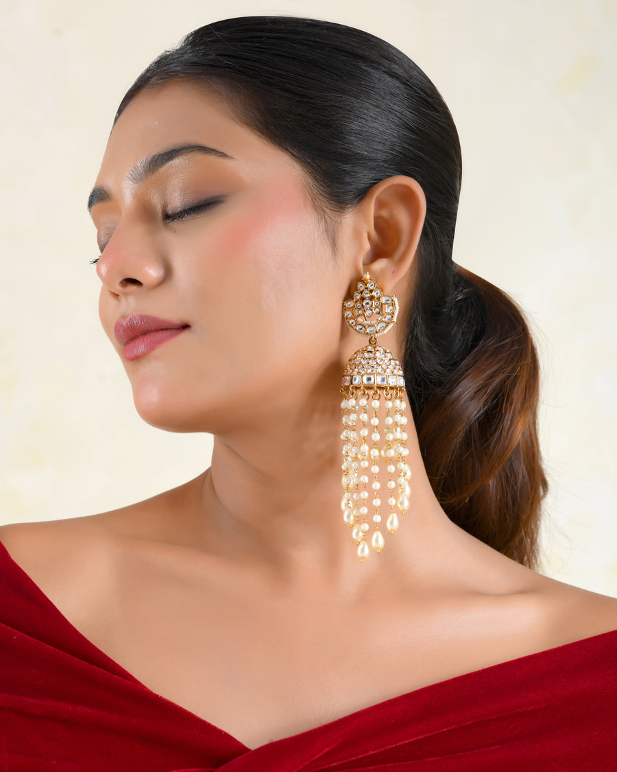 Rudrakshi Jhumka Pearl Cascade Earrings