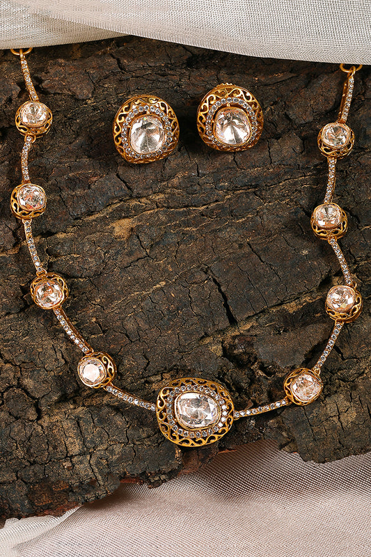 Kanaka Polki Necklace Set with Carved Accents
