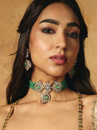 Aqua Stone Beaded Polki Choker Set