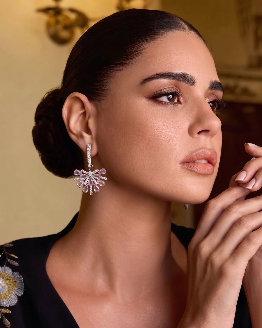 Zephyr Pink Cascade Zircon Earrings