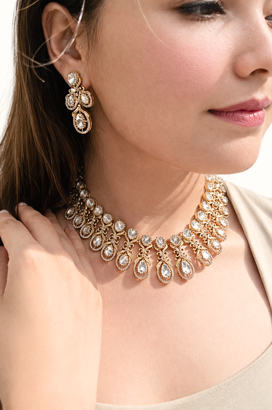 Filigree Polki Necklace Matte Gold Finish