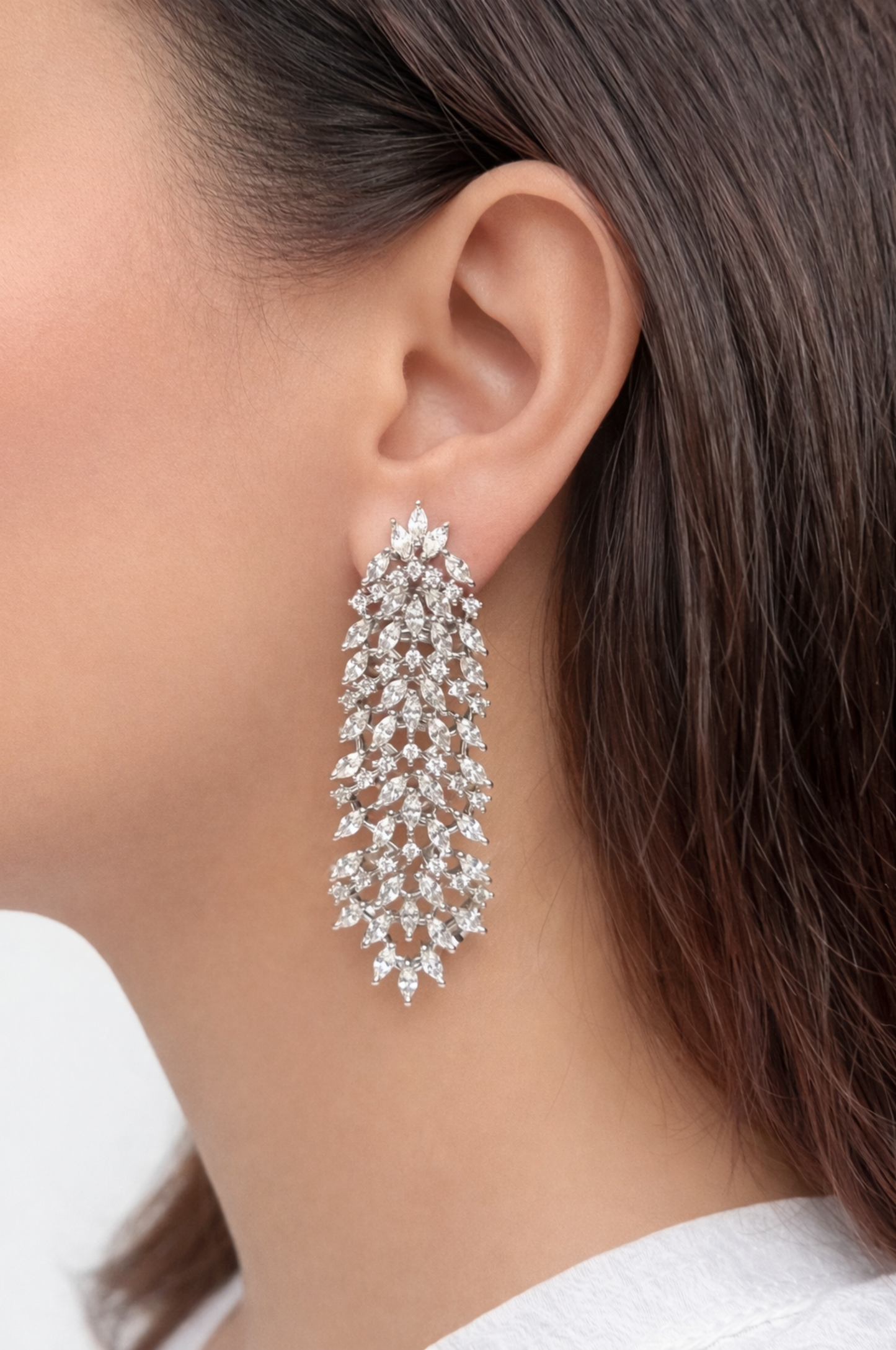 Sleek Tassel White Zircon Earrings