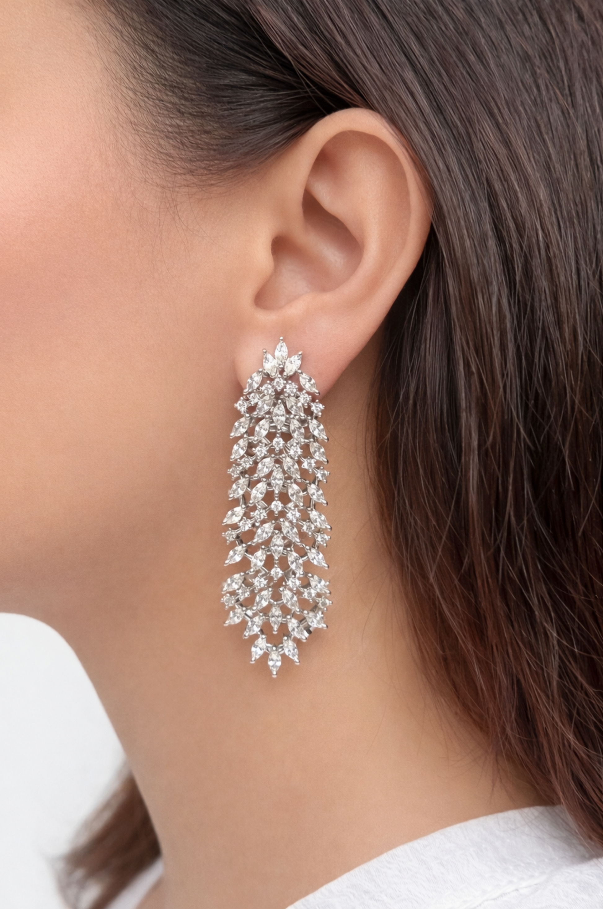 Sleek Tassel White Zircon Earrings