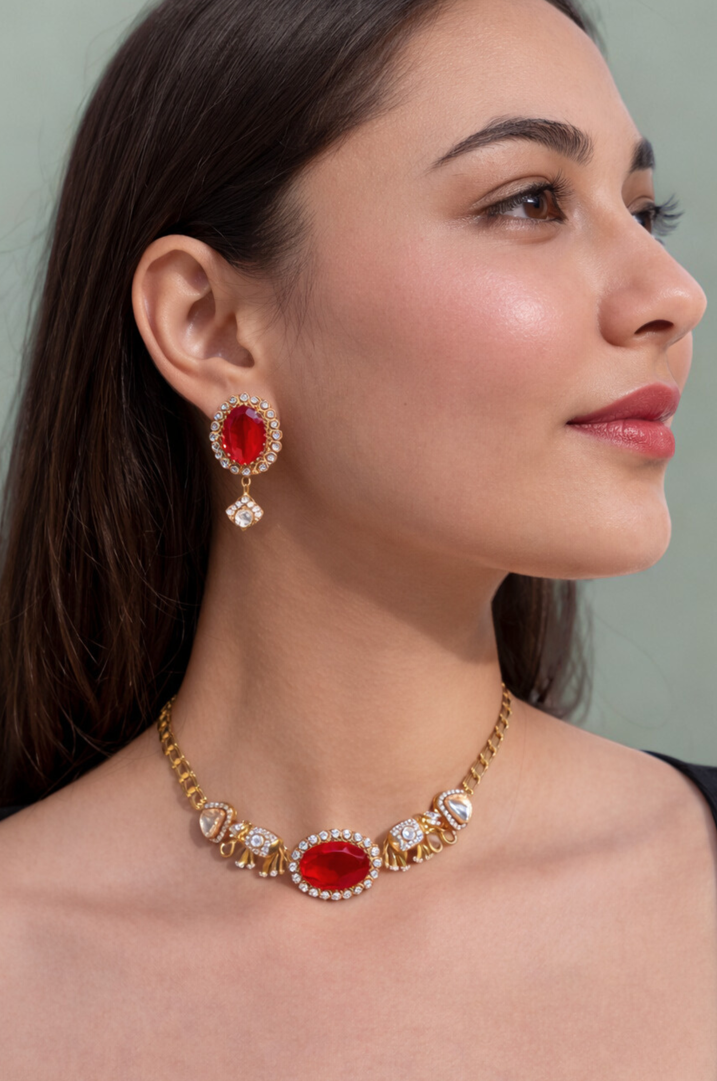 Ruby Elephant Heritage Necklace Set