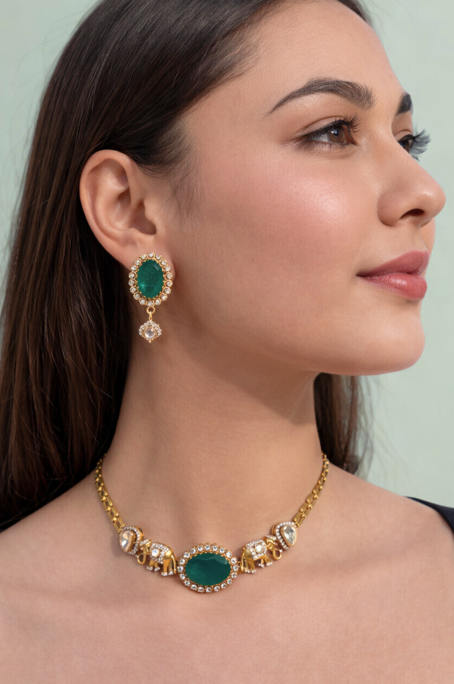 Emerald Elephant Heritage Necklace Set