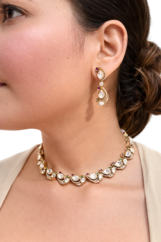 Textured Peacock Polki Gold Necklace