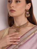 Kamal Rani Ruby Green Lotus Necklace Set