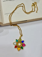 Rangrez Navratna Floral Pendant Necklace