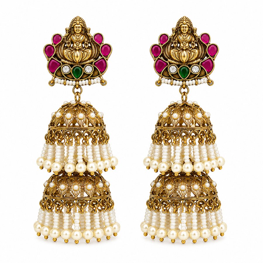 Mahalakshmi Antique Double Jhumka Earrings