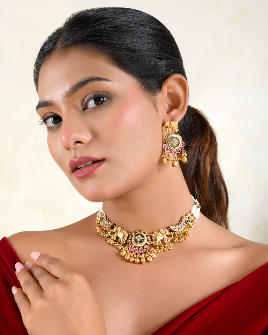 Gajalakshmi Temple Choker Set