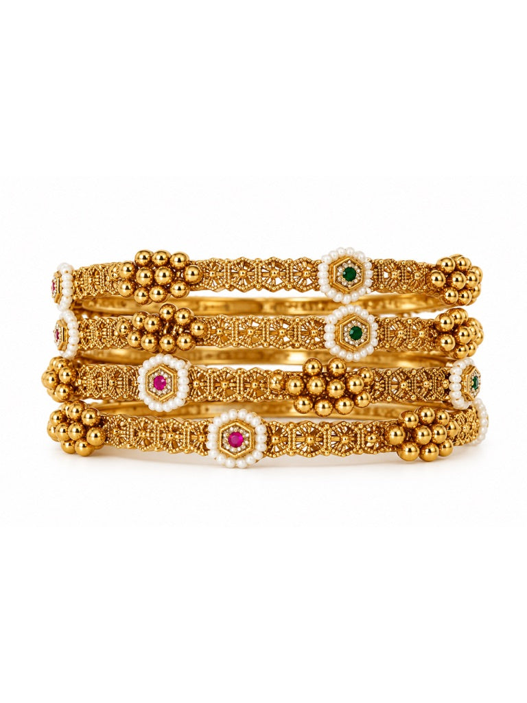 Sheena Ghungroo Floral Bangle Set of 4