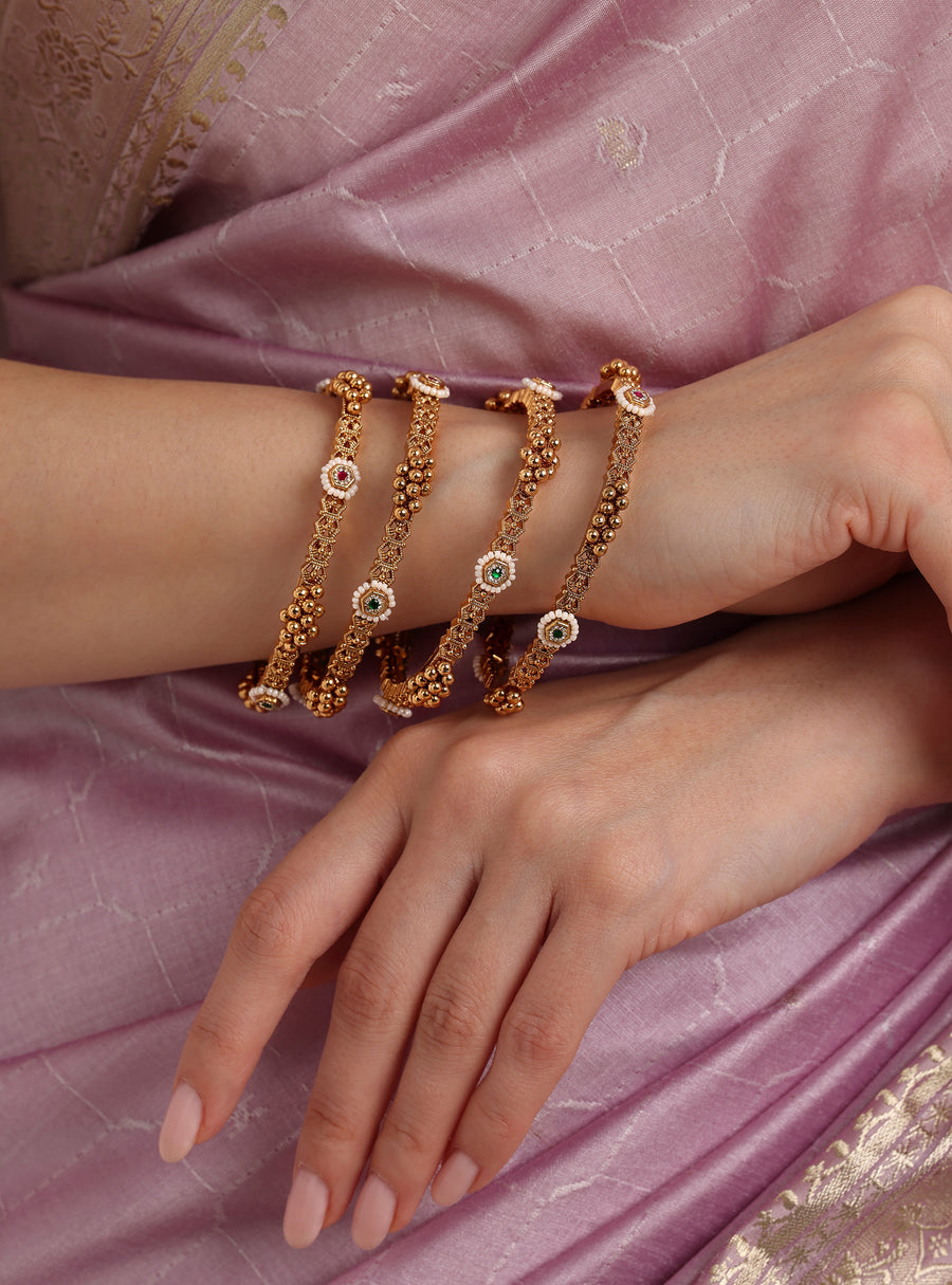 Sheena Ghungroo Floral Bangle Set of 4