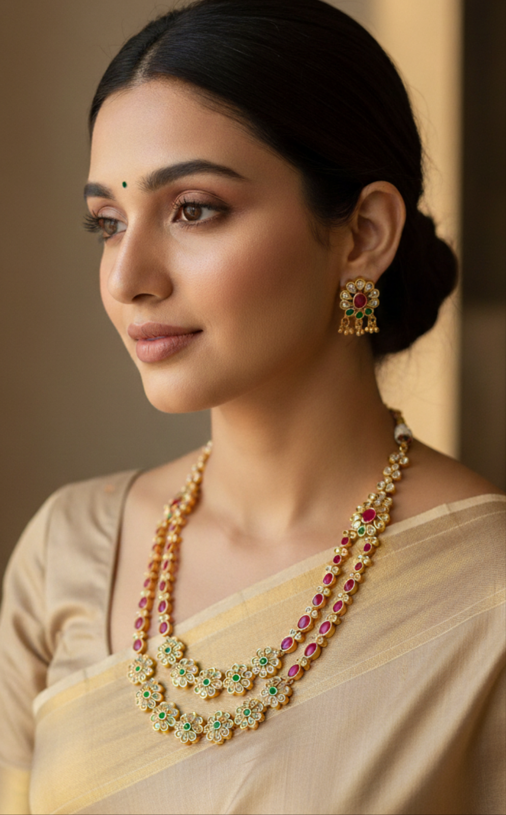 Layered Studded Gold Necklace Set