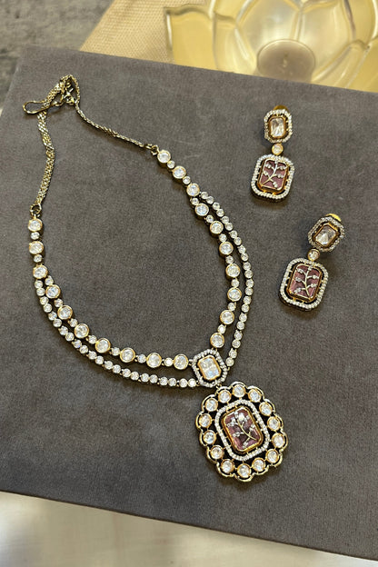 Polki Floral Charm Necklace Set