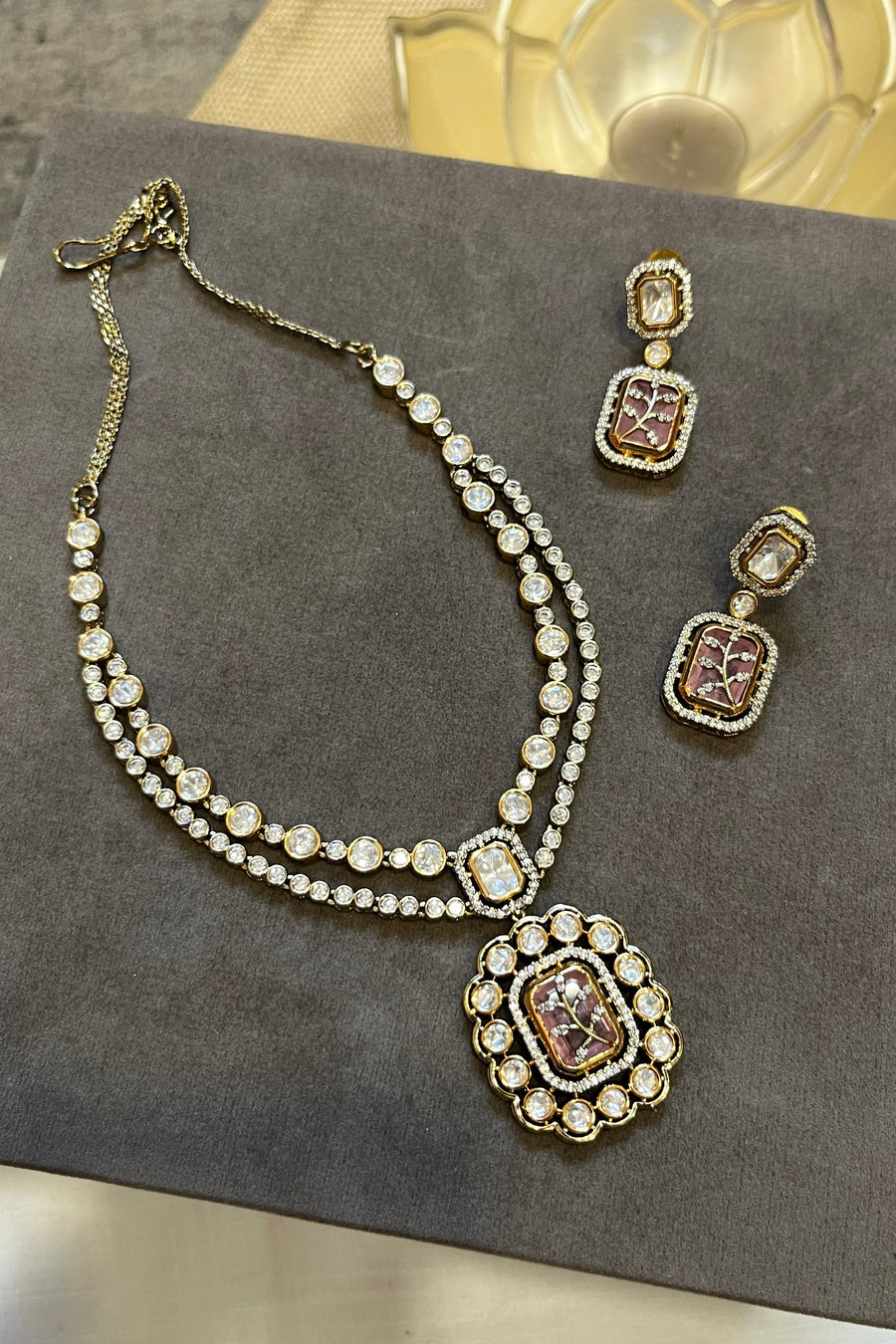Blush Pink Polki Floral Necklace Set