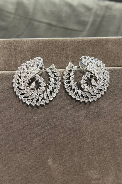 Spiral Bloom White Zircon Earrings