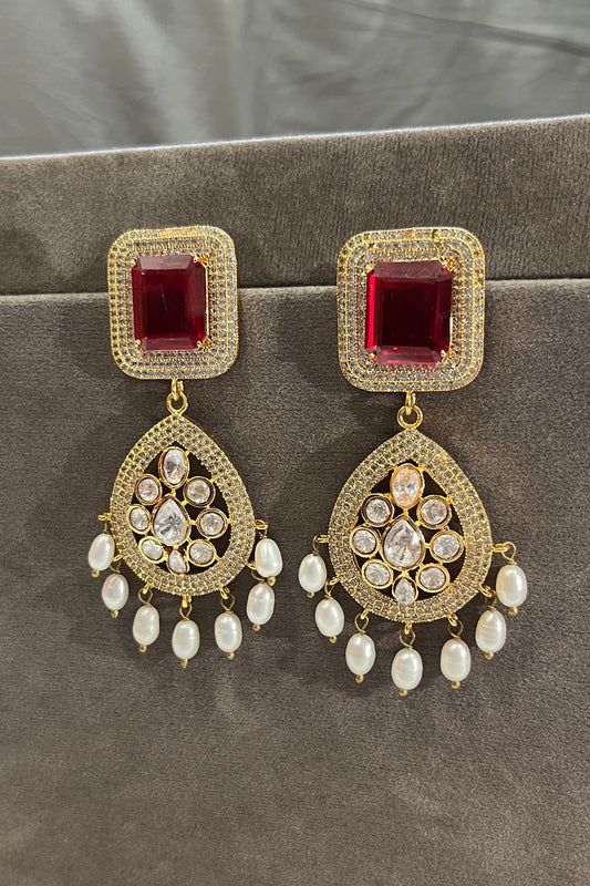 Ruby Kundan Zircon Drop Earrings