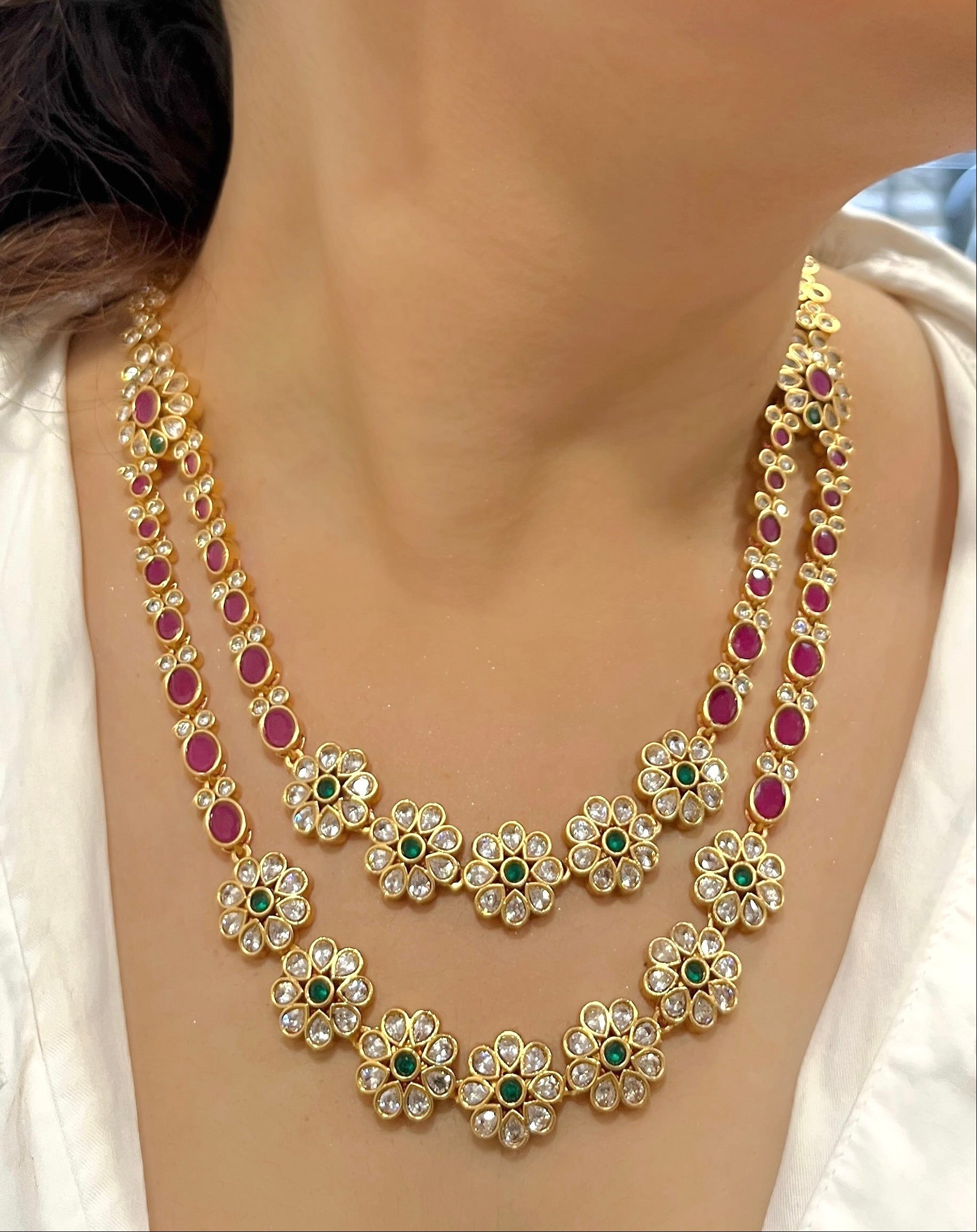 Layered Studded Gold Necklace Set