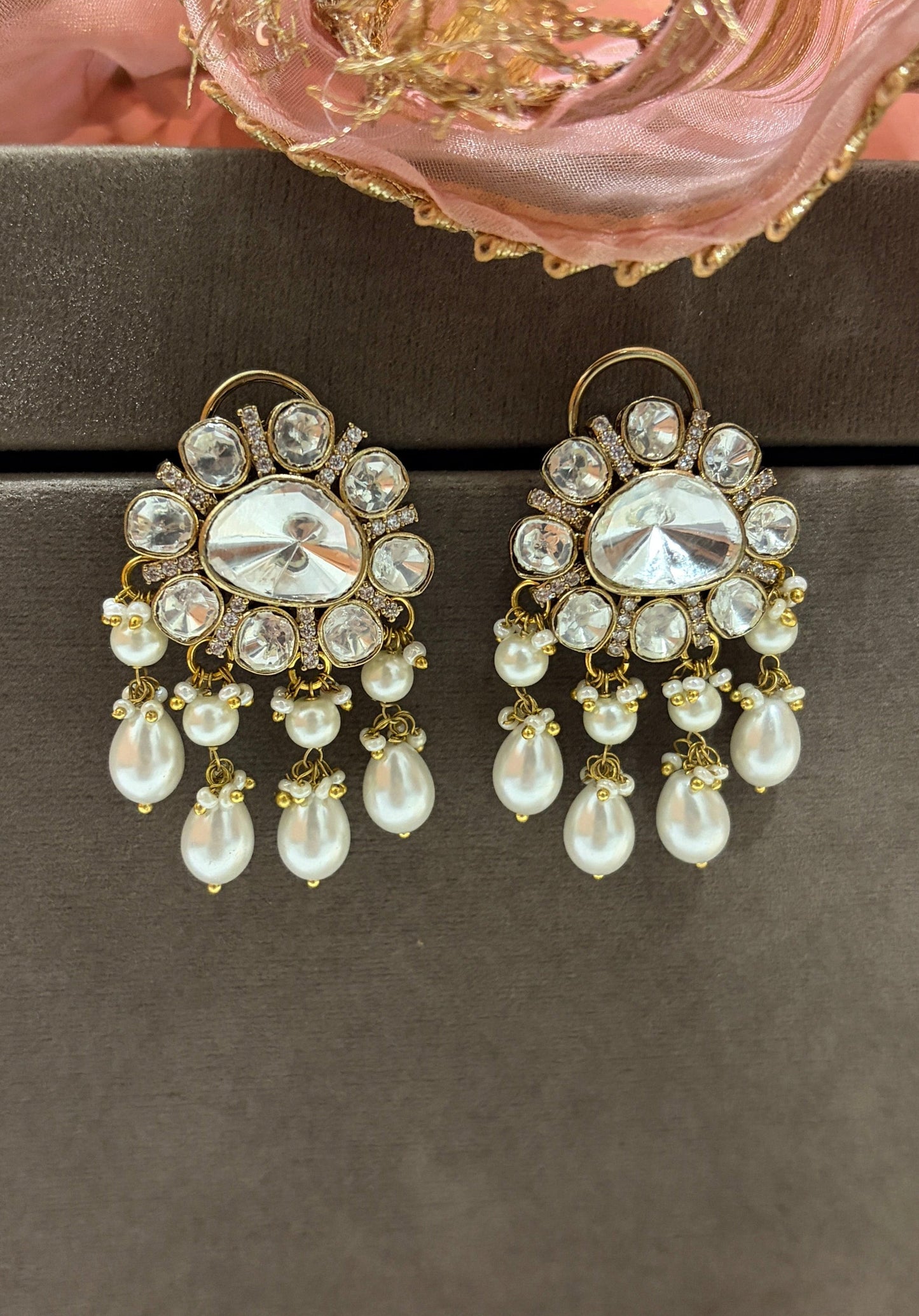 Polki Pearl Chand Studs