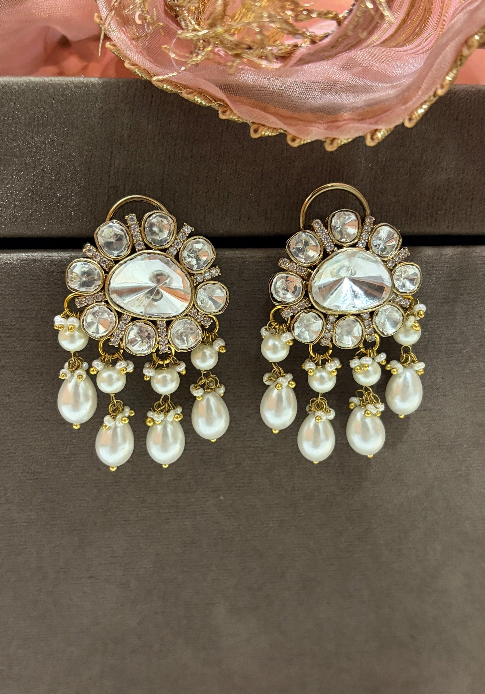 Polki Pearl Chand Studs