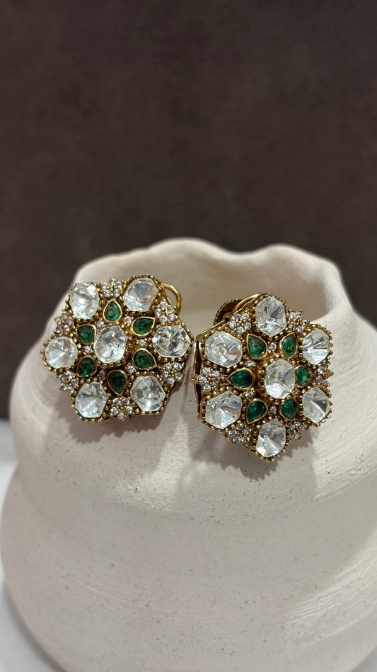 Emerald Bloom Polki Studs