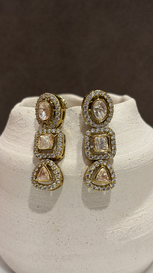 Geometric Polki Cascade Earrings