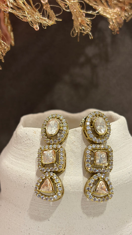 Geometric Polki Cascade Earrings