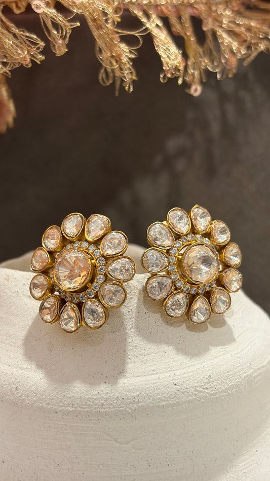 Champagne Floral Polki Studs
