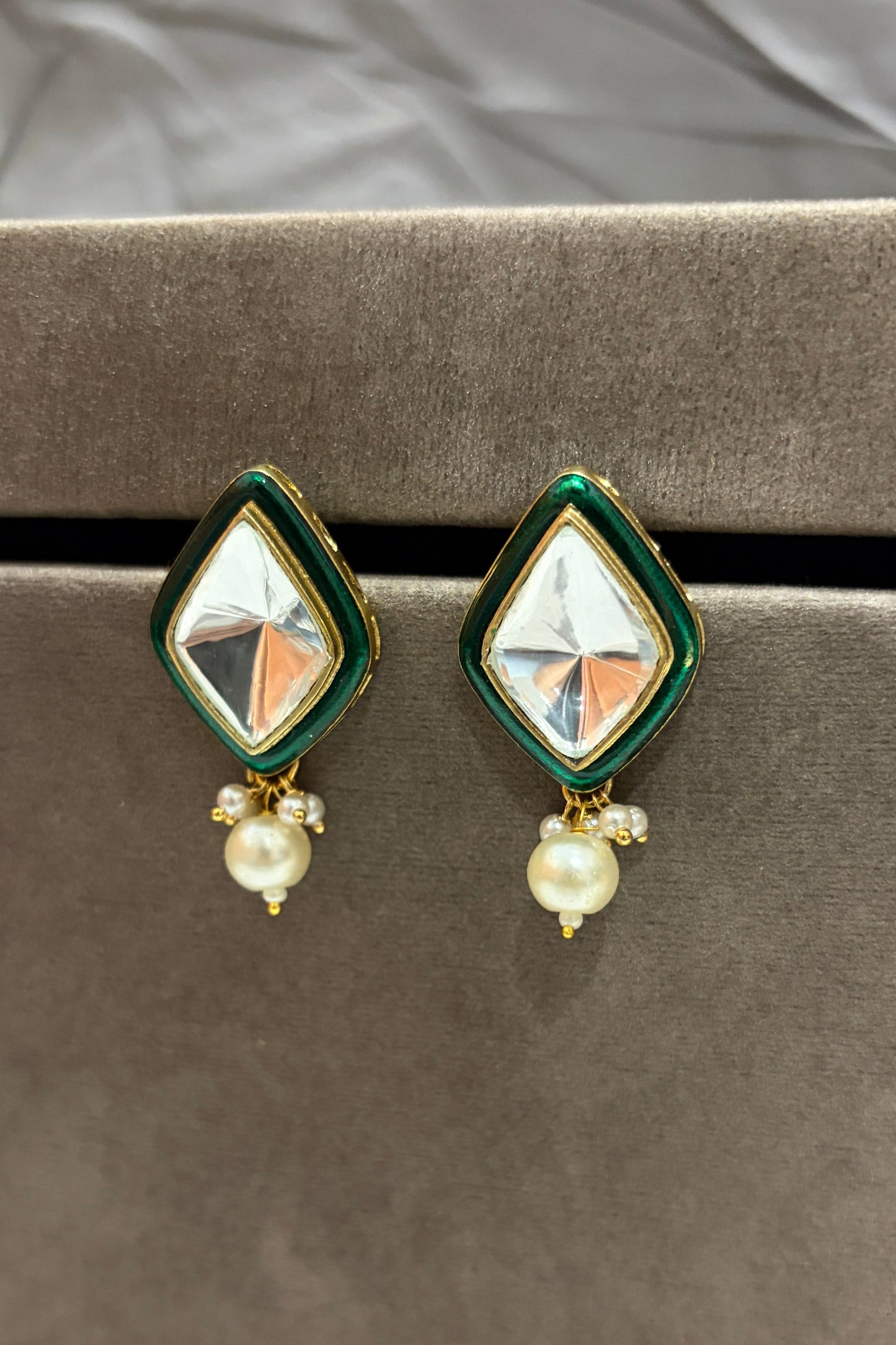Emerald Enamel Polki Studs