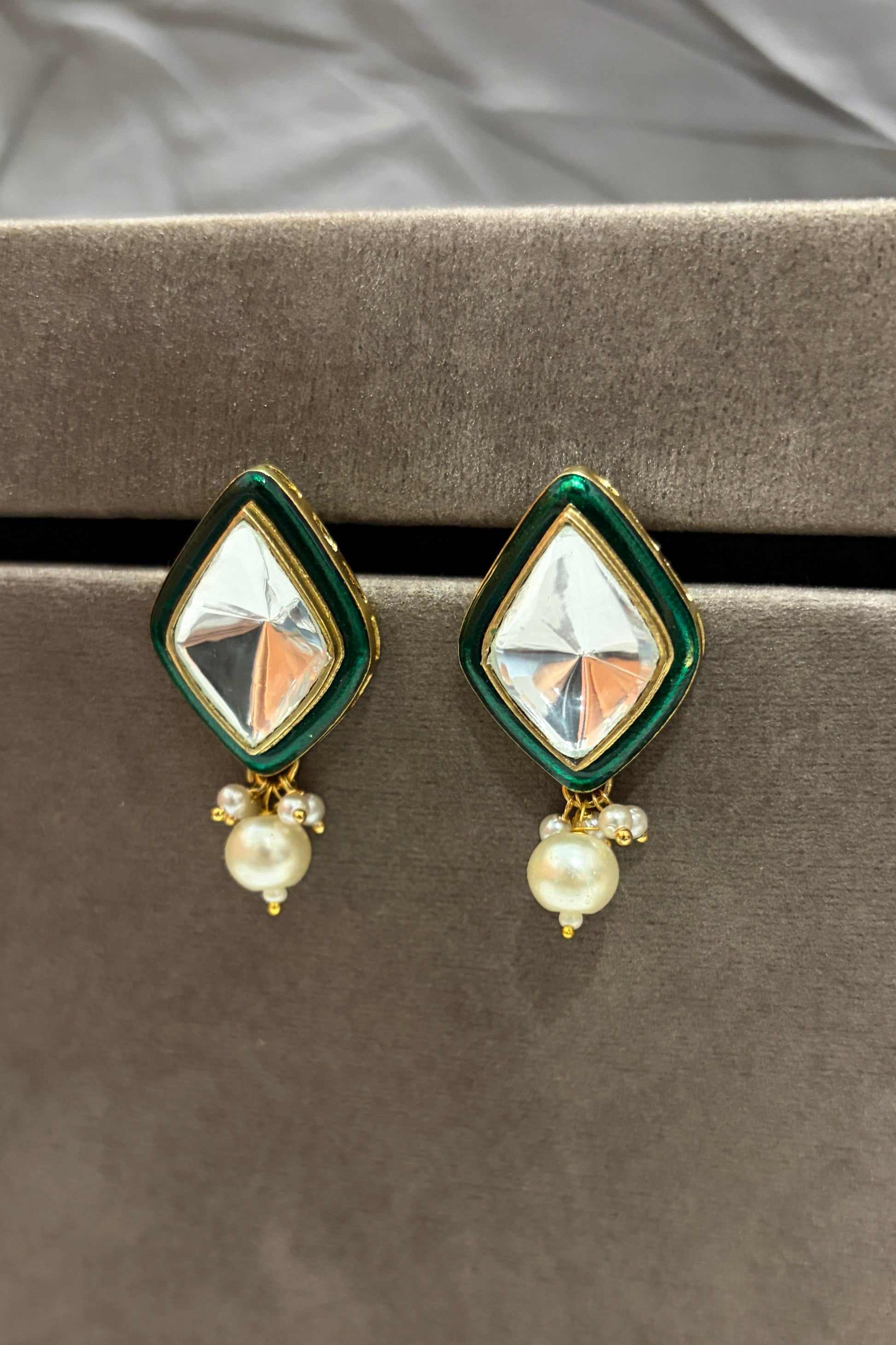 Emerald Enamel Polki Studs