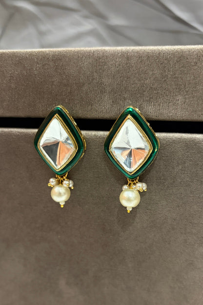 Emerald Enamel Polki Studs