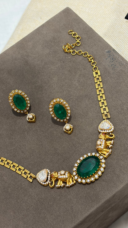 Emerald Elephant Heritage Necklace Set