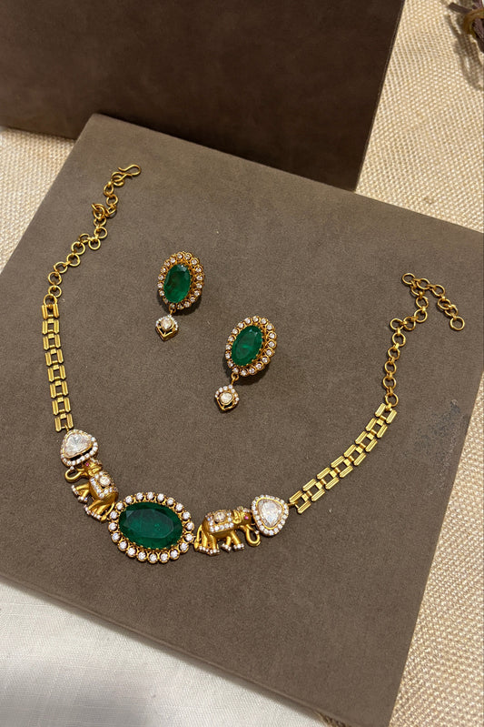 Emerald Elephant Heritage Necklace Set