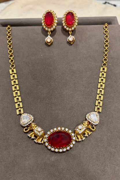 Ruby Elephant Heritage Necklace Set