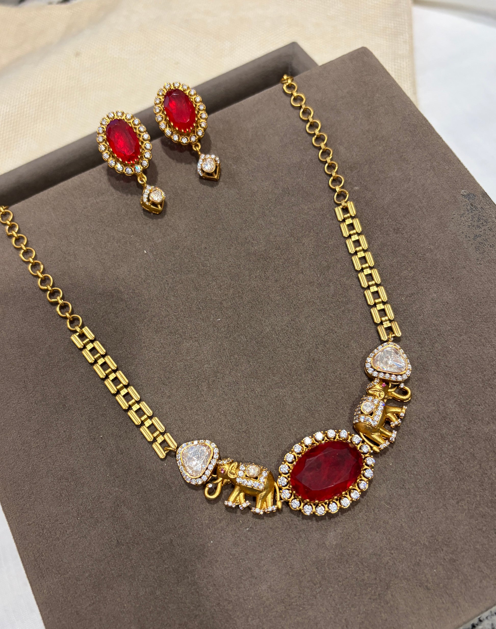 Ruby Elephant Heritage Necklace Set