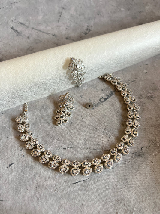 Classic Zircon Stud Necklace Set