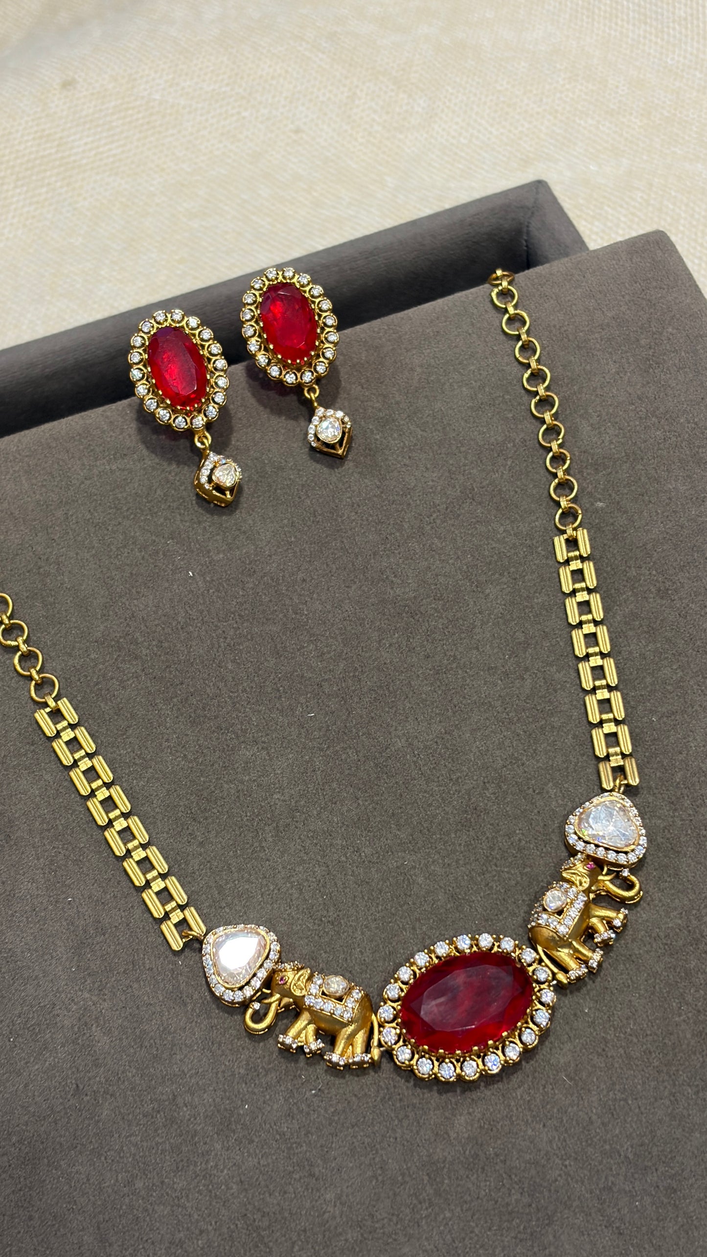 Ruby Elephant Heritage Necklace Set