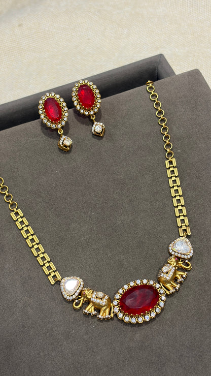 Ruby Elephant Heritage Necklace Set