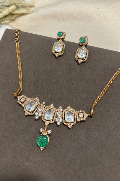Emerald Drop Polki Necklace Set
